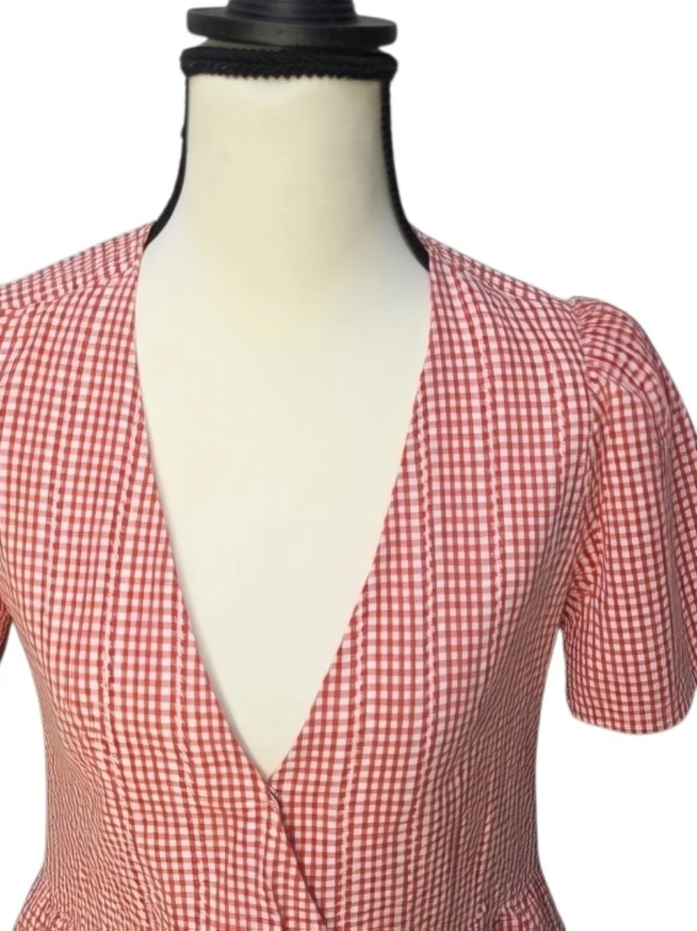 NEW Madewell Pink Gingham V-Neck Peplum Blouse